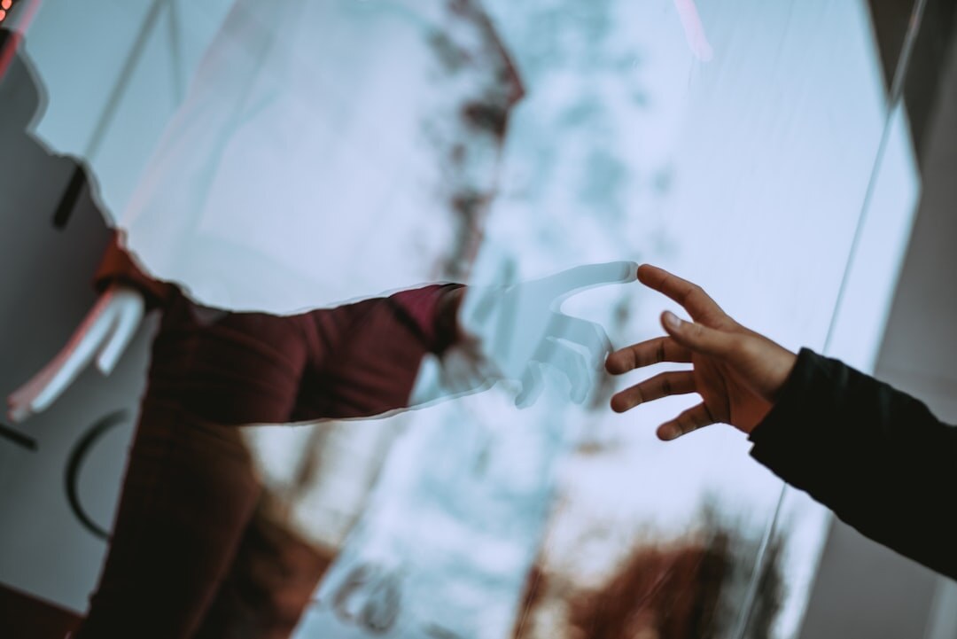 person practicing speech in mirror